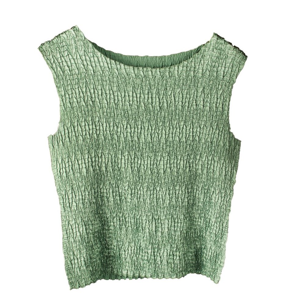 Metallic Crinkle Textured Stretch Satin Sleeveless Camisole Top Green M